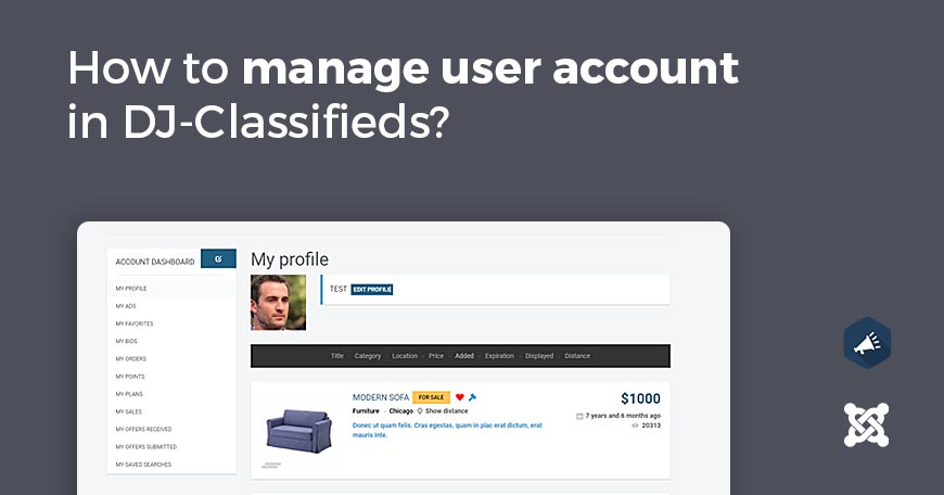 Manage user account in DJ-Classifieds