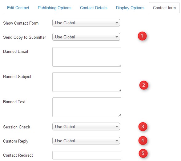 contact form configuration in Joomla