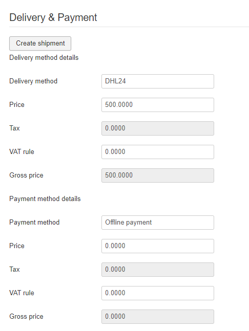 delivery method create shipment