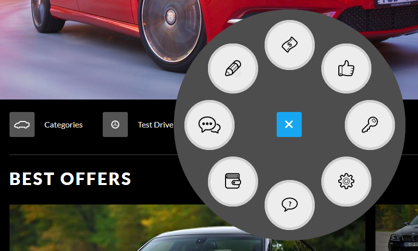 How to manage circle menu with icons in JM Car Dealer?