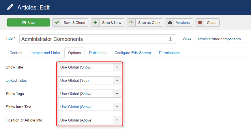 "Use Global" option will output