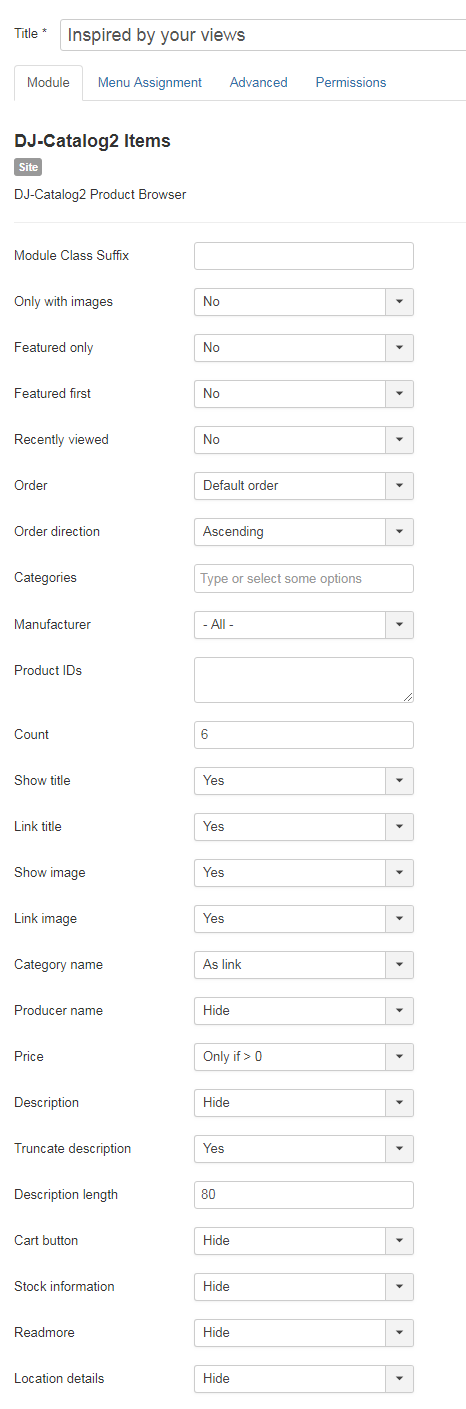 DJ Catalog2 Items settings