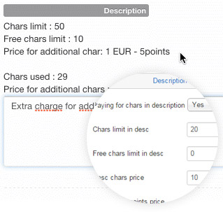 Charge for adding extra description on classifieds website