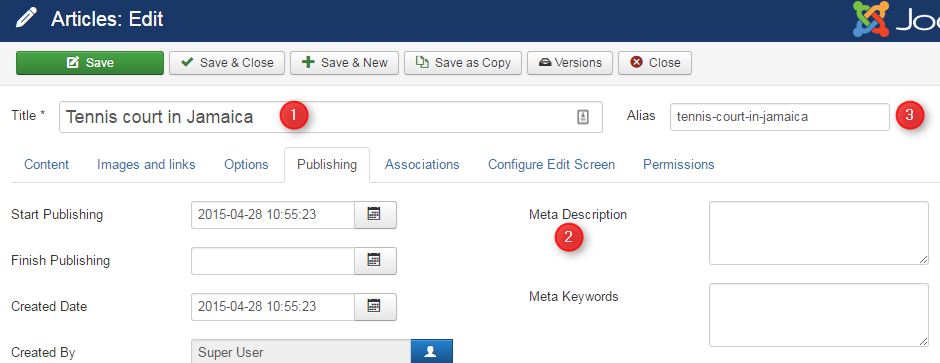 joomla meta description article