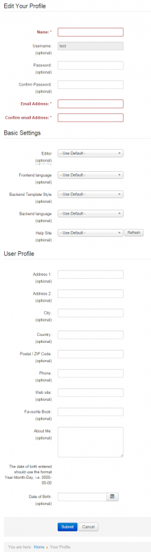 Now let's check fields, how they look like during the registered user profile's edition.