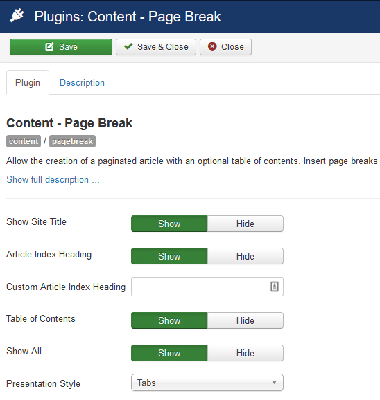 How to paginate your article using tabs, slides or pages in Joomla?