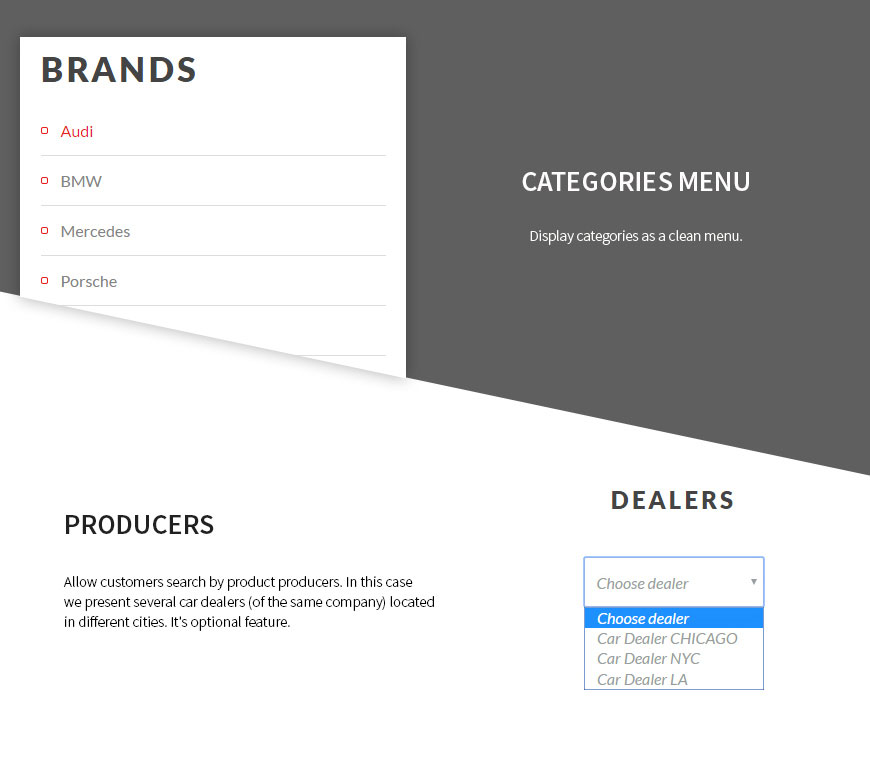 categories menu and producers