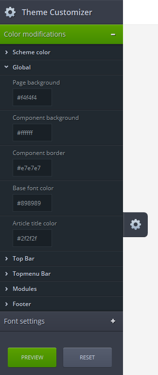 Joomla theme customizer