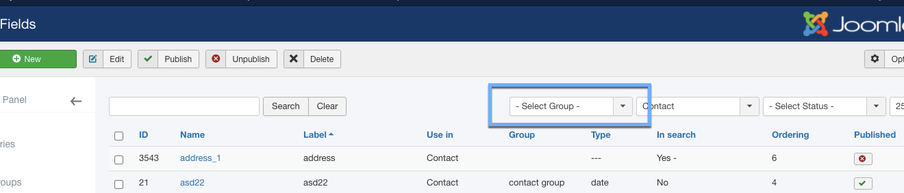 select group in fields